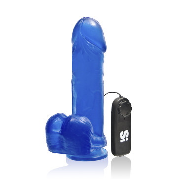 SI IGNITE Vibrating Thick Cock with Balls and Suction, 20 cm (8 in), Blue